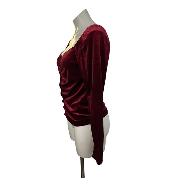 Green Envelope Red Velvet Renaissance Top Ruched & Queen Anne Neckline Medium - Picture 3 of 8